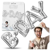 VELIK FOLIJASTI BALON Z NAPISOMOM ROJSTNI DAN, SREBRN, ROJSTNI DAN, 66 CM x 22 CM