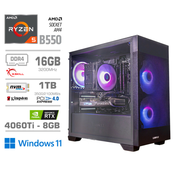 MEGA Računalnik MEGA MT S7X R5-5600X/RTX4060Ti-8GB/16GB/1TB-4.0/750W/Win11Home/črna RGB, (21218383)