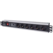 Intellinet 19 1.5U Rackmount 6-Way Power Strip - German Type, With On/Off Switch and Surge Protection, 3 m (10 ft.) Power Cord (713962)