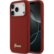 Maska Guess Silicone Script Metal Logo MagSafe Phone Case Cover za iPhone 17 Pro crvena