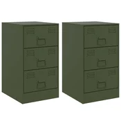 Vidaxl Nočna omarica 2 kosa olivno zelena 34,5x39x62 cm jeklo