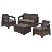 Set vrtnega pohištva Corfu box set v rjavi barvi s toplimi blazinami v barvi taupe