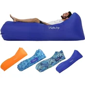 Nikcorp Prenosni napihljivi ležalnik kavč ergonomska sedežna garnitura za plažo park pohode 218 x 70 x 50 cm 200 kg modra poliestr 210T, zatesnjen polimerni jedro, hitro napihovanje, zloženo 33 x 20 x 10 cm