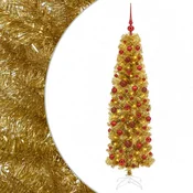 Vidaxl Umetno vitko božično drevo z okrasnimi kroglami 180 cm 300 LED