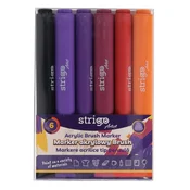 Strigo. Trikotni akrilni markerji, 6 barv. Čopičasta konica. Komplet 7 kosov.