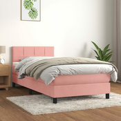 Greatstore Box spring postelja z vzmetnico roza 90x190 cm žamet