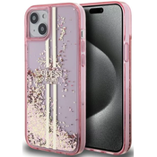 Guess GUHCP15SLFCSEGP iPhone 15 6.1 pink hardcase Liquid Glitter Gold Stripes (GUHCP15SLFCSEGP)