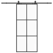 Vidaxl Drsna vrata z opremo črna 90x205 cm ESG steklo
