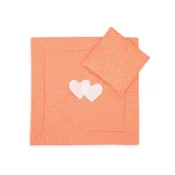 Bobono Posteljnina za voziček s polnilom, odeja in vzglavnik - Peach grah hearts