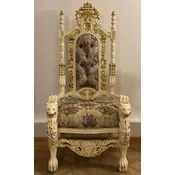 PompA¶A¶s by Casa Padrino Luxury Baroque Throne Armchair Crown Gray/Cream/Gold - designed by Harald GlA¶A¶ckler