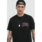 Pamucna majica HUGO za muškarce, boja: crna, s aplikacijom
