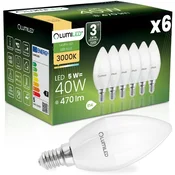 LUMILED 6x LED žarnica E14 svečka B35 5W = 40W 470lm 3000K topla svetloba 180°