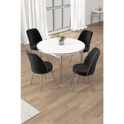 Hanah Home trpezarijski set Osle, sto i 4 stolice, bela ploca, hromirane noge, crna tkanina Babyface