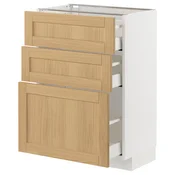 METOD / MAXIMERA Podni element s 3 fioke, bela/Forsbacka hrastovina, 60x37 cm