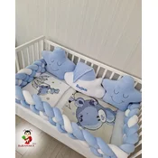 Bubamara037 Set za krevetac sa ogradicom od pletenica, sa lastišom, Plavo-Beli