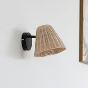 Stenska svetilka Lindby Zyralia, barva lesa, ratan, višina 19,5 cm - Dnevna soba/jedilnica - Podeželska hiša/Rustikalna - svetel les, črna barva
