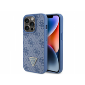 LICENSED GUESS Maska za iPhone 15 Pro LEATHER 4G TRIANGLE STRASS/ plava