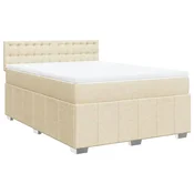 Vidaxl Box spring postelja z vzmetnico krem 160x200 cm blago