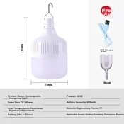 Jinggong Prenosiva LED lampa na punjenje, 40W, Hladno bela