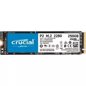 SSD Crucial 250GB P2 CT250P2SSD8 M.2 NVMe, 3D Nand, Read/Write: 2100 MB/s / 1150 MB/s