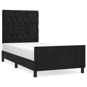 Vidaxl Posteljni okvir z vzglavjem črn 80x200 cm žamet