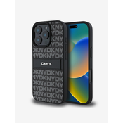 DKNY PU Leather Repeat Pattern Tonal Stripe Zadní Kryt pro iPhone 16 Pro Black Ovitek za telefon Vijolična