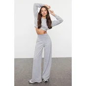 Trendyol Grey Slim Extra High Waist Wide Leg/Wide Cut Trousers