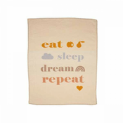 Odeja Lena 75 x 100 cm iz organskega bombaža, Eat, sleep, dream, repeat - peščena