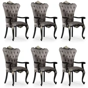 Casa Padrino luxury baroque dining chair set of 6 with armrests silver/black/silver - Magnificent baroque style kitchen chairs - Luxury baroque dining room furniture - Noble & Magnificent