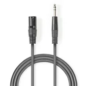 Nedis Uravnotežen zvočni kabel | XLR 3-polni moški | 6,35 mm moški | Ponikljano | 3,00 m | Okrogla | PVC | Temno siva | Kartonski ovoj
