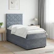 vidaXL Postelja boxspring z vzmetnico Temno siva 90 x 200 cm Žamet