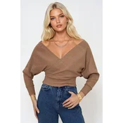 Trend Alacati Stili Ženska bluza dugih rukava ALC-019-053-BLZ, V-izrez, Tamnobež