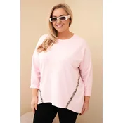 Kesi Womens Plus Size cotton blouse with rolled sleeves and leopard stripe candy pink