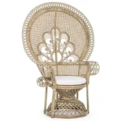 Casa Padrino luxury garden armchair natural/white 106 x 71 x H. 148 cm - Vintage style rattan armchair with seat cushion - Vintage style rattan furniture - Garden & patio furniture