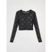 Sinsay - Cipkani elasticni crop top s dugim rukavima - crno