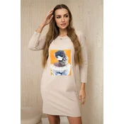 Dress with 3D graphics, lace beige