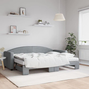 Greatstore Izvlečna dnevna postelja z vzmetnico sv. siva 80x200 cm blago