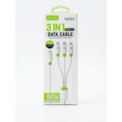 Bavin kabl 3u1 60W Type C na Type Lightning/C/Micro 120cm bela - CB412 ( 90144 )