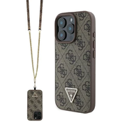 Guess Guess, Ohišje za iPhone 16 Pro Max 4G Series Strass Triangle Metallic z naramnico, Rjava, (21749390)