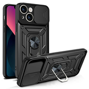 Oklepni ovitek MaX-Armor z obročem, kovinsko ploščico in zaščito zadnjih kamer za iPhone 16 Plus - army black