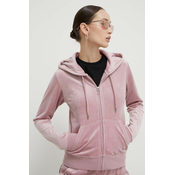 Velur pulover Juicy Couture roza barva, s kapuco