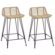 vidaXL Barski stol 2 pcs Naravna 44 x 45 x 76 cm Rattan in jeklo