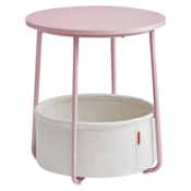 Krogla priložnostna mizica s košaro iz blaga, pastelno roza | VASAGLE