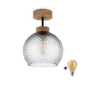 BRILAGI - LED pritrjen lestenec R GLASS 1xE27/60W/230V premer 18 cm hrast/dimno siva