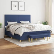 Greatstore Box spring postelja z vzmetnico modra 160x200 cm blago