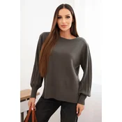 Kesi Włoski Womens viscose sweater with long sleeves and side slits khaki