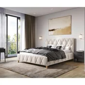 MID.YOU OBLAZINJENA POSTELJA 160 cm x 200 cm , les, kovina, tekstil, leseni material krem barve