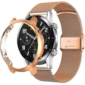 GS Milanska zapestnica + ovitek z zaščitnim ovitko za Huawei Watch GT 2 46 mm, roza zlata