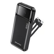 AWEI PA-91 hitna power banka s USB i 2 Type-C priključka, 10.000 mAh, brzo punjenje + fiksni USB/Type-C/Lightning kabel, crna