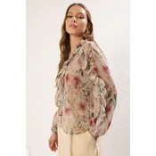 Trendyol Multicolored Chiffon Transparent Floral Ruffle Woven Shirt